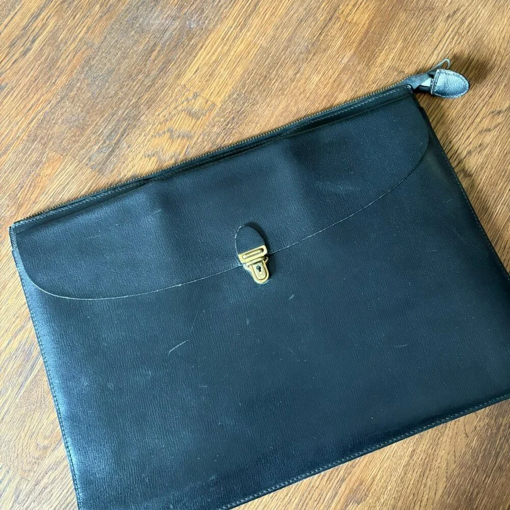 1960s French Leather Document Case – Retractable Handle – Mid-Century Executive